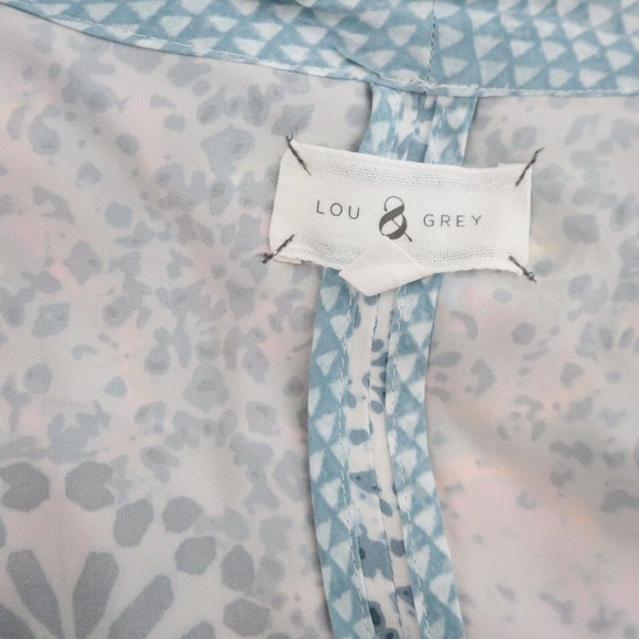 Lou & Grey Women's Blue & White Geometric Rayon Open Kimono Top Small - Picture 4 of 6